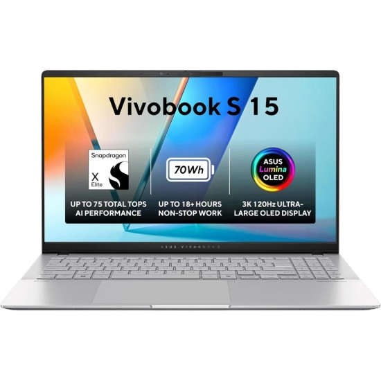 New Laptop ASUS Vivobook S 15 OLED | Snapdragon® X Elite X1E 78 100 Processor, Qualcomm® AI Engine 16GB DDR5X , 15.6 inch 3K OLED 120Hz Very Long Rang Battery