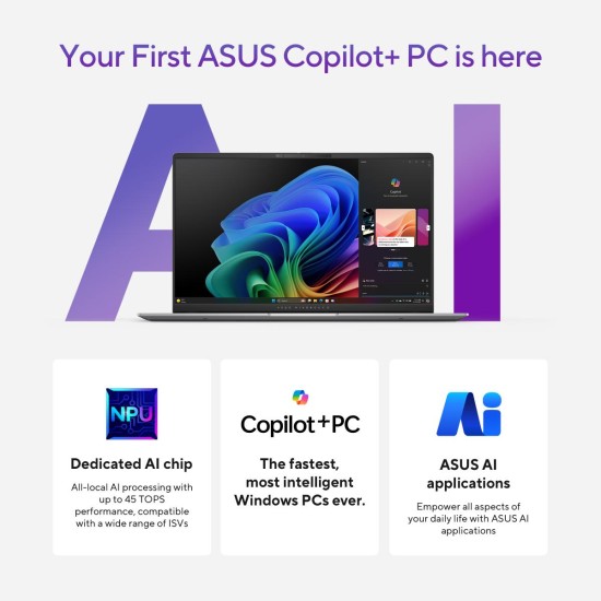 Laptop ASUS Vivobook S 15 OLED | Snapdragon® X Plus X1P 42 100 Processor , Qualcomm® AI Engine 16GB DDR5X , 15.6 inch 3K OLED 120Hz Very Long Rang Battery