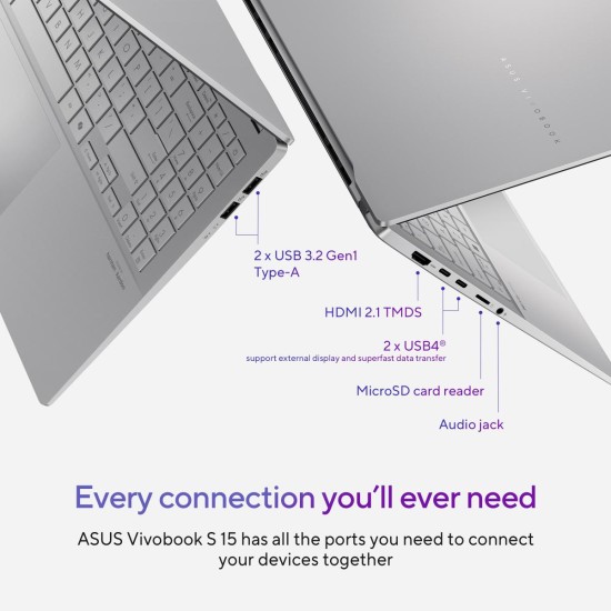 Laptop ASUS Vivobook S 15 OLED | Snapdragon® X Plus X1P 42 100 Processor , Qualcomm® AI Engine 16GB DDR5X , 15.6 inch 3K OLED 120Hz Very Long Rang Battery