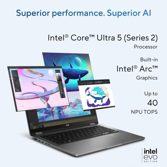 Laptop ASUS Vivobook 14 Flip Intel Core™ Ultra 5 Processor 226V, Intel® Arc™ Graphics up to 40TOPS, 16GB LPDDR5X, 512GB SSD, 14" Touch OLED FHD+ (1920 x 1200) w/ Stylus - Windows 11 Home