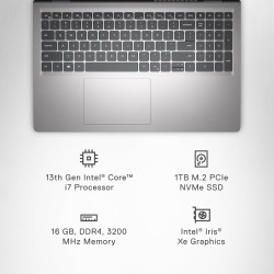 Dell Inspiron 15 3530 Laptop – Intel Core i7‑1355U Processor, 16GB DDR4 RAM, 1TB NVMe SSD Storage, 15.6" FHD WVA 120Hz Display, Intel Iris Xe Graphics, Platinum Silver