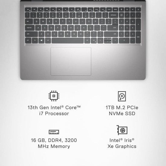 Dell Inspiron 15 3530 Laptop – Intel Core i7‑1355U Processor, 16GB DDR4 RAM, 1TB NVMe SSD Storage, 15.6" FHD WVA 120Hz Display, Intel Iris Xe Graphics, Platinum Silver