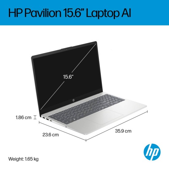 HP AI Business Laptop 15-fd0099nq, Intel Core 7 150U 5.4GHz 10 Cores, 16GB DDR5, 1TB PCIe SSD, 15.6" FHD, WiFi 6, BT 5.4 - Moonlight Blue, Natural Silver