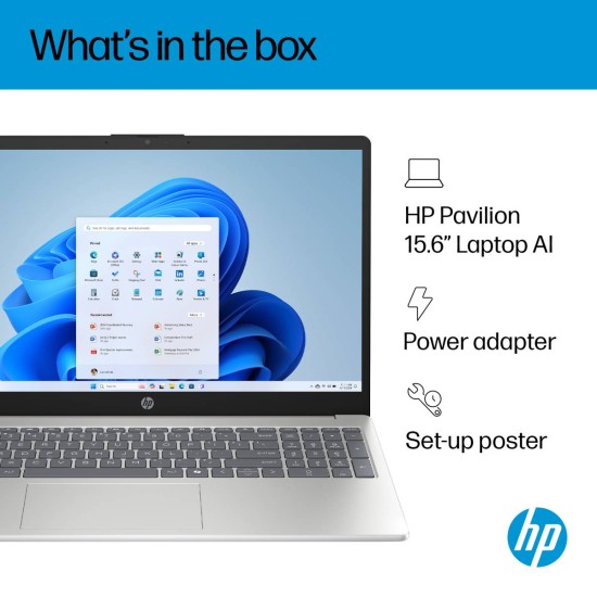 HP AI Business Laptop 15-fd0099nq, Intel Core 7 150U 5.4GHz 10 Cores, 16GB DDR5, 1TB PCIe SSD, 15.6" FHD, WiFi 6, BT 5.4 - Moonlight Blue, Natural Silver