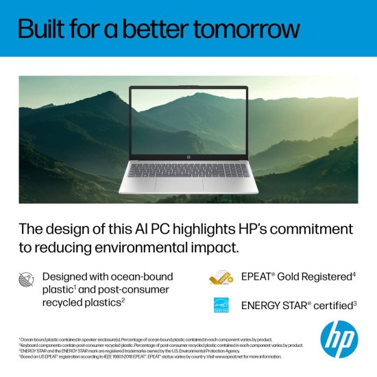 HP AI Business Laptop 15-fd0099nq, Intel Core 7 150U 5.4GHz 10 Cores, 16GB DDR5, 1TB PCIe SSD, 15.6" FHD, WiFi 6, BT 5.4 - Moonlight Blue, Natural Silver