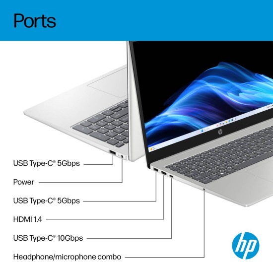 HP AI Business Laptop 15-fd0099nq, Intel Core 7 150U 5.4GHz 10 Cores, 16GB DDR5, 1TB PCIe SSD, 15.6" FHD, WiFi 6, BT 5.4 - Moonlight Blue, Natural Silver