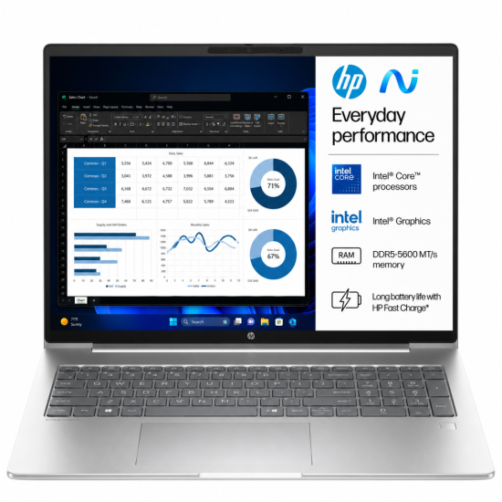 HP ProBook 4 G1iR 16" Notebook PC – Intel Core 7 150U Processor, 16GB DDR5 RAM, 512GB SSD Storage, FHD+ IPS Display, Wi‑Fi 6E, Ethernet RJ‑45, Pike Silver Aluminum, Business Laptop | CT1F4AT