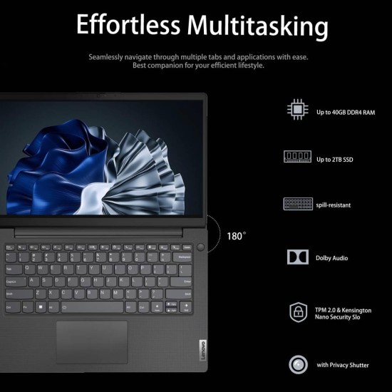 Lenovo V14 Gen 4 IRU Laptop – Intel Core i7‑13620H Processor, 16GB DDR4 RAM (8GB Soldered + 8GB SODIMM), 512GB SSD Storage, 14" FHD Display, Wi‑Fi 6, Ethernet RJ‑45, Windows 11 Home, Lightweight Business Black Notebook | 83A000PCUS