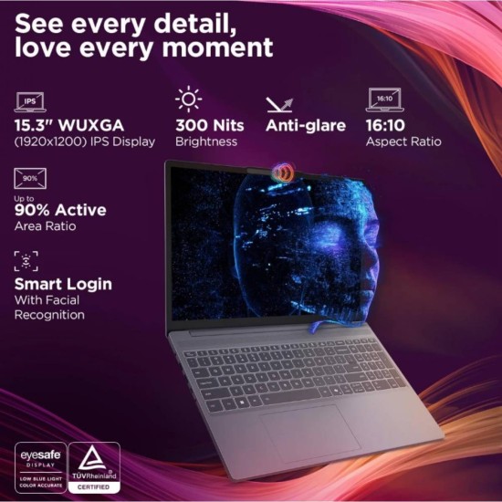 Lenovo IdeaPad Slim 3 15IRH10 Laptop, Intel Core i5‑13420H Processor, 8GB DDR5 RAM (Expandable to 24GB), 512GB SSD Storage, 15.3" WUXGA IPS Display, Wi‑Fi 6, Lightweight Luna Grey Notebook | 83K100E9AX
