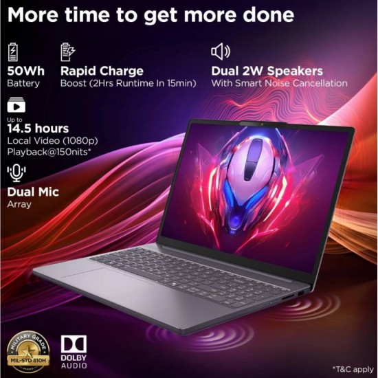 Lenovo IdeaPad Slim 3 15IRH10 Laptop, Intel Core i5‑13420H Processor, 8GB DDR5 RAM (Expandable to 24GB), 512GB SSD Storage, 15.3" WUXGA IPS Display, Wi‑Fi 6, Lightweight Luna Grey Notebook | 83K100E9AX