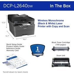Brother DCP‑L2640DW Monochrome Wireless Multifunction Laser Printer with Auto Duplex, 50‑Sheet ADF, Mobile Printing via Brother iPrint&Scan, Fast Speeds up to 34 ppm, Compact Office MFP | DCP‑L2640DW