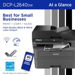 Brother DCP‑L2640DW Monochrome Wireless Multifunction Laser Printer with Auto Duplex, 50‑Sheet ADF, Mobile Printing via Brother iPrint&Scan, Fast Speeds up to 34 ppm, Compact Office MFP | DCP‑L2640DW