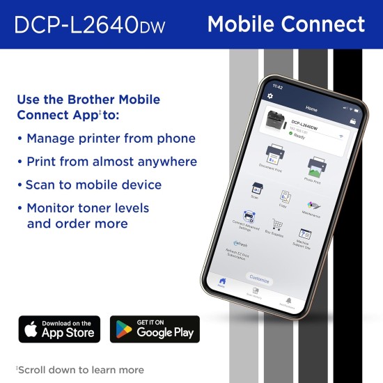 Brother DCP‑L2640DW Monochrome Wireless Multifunction Laser Printer with Auto Duplex, 50‑Sheet ADF, Mobile Printing via Brother iPrint&Scan, Fast Speeds up to 34 ppm, Compact Office MFP | DCP‑L2640DW