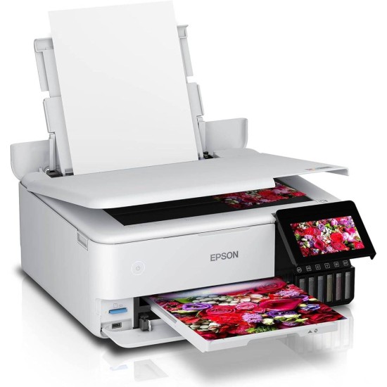 Epson EcoTank L8160 3‑in‑1 A4 Photo Printer – 6‑Color Claria ET Ink, 5760×1440 DPI Resolution, 16ppm Print Speed, Duplex Printing, Wi‑Fi, Ethernet, AirPrint, USB Host, White | L8160