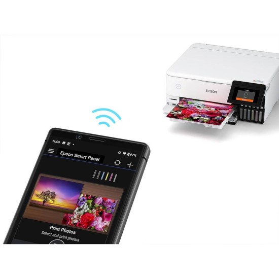 Epson EcoTank L8160 3‑in‑1 A4 Photo Printer – 6‑Color Claria ET Ink, 5760×1440 DPI Resolution, 16ppm Print Speed, Duplex Printing, Wi‑Fi, Ethernet, AirPrint, USB Host, White | L8160