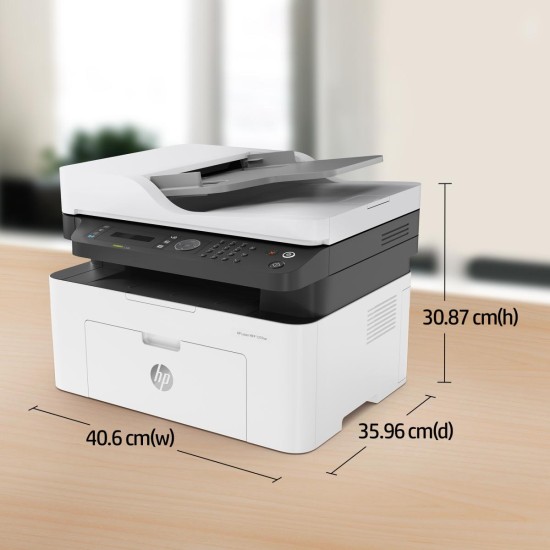 HP LaserJet 137fnw Monochrome Wireless Multifunction Printer with Fax, Self‑Healing Wi‑Fi, Mobile Printing via HP Smart App, Compact Small MFP – Print, Copy, Scan, Fax, Fast Speeds up to 21 ppm Black, 150‑Sheet Input, 128 MB RAM | 4ZB84A
