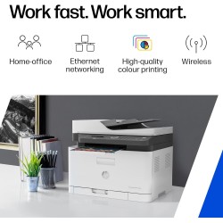 HP LaserJet 179fnw Colour Wireless Multifunction Printer with Fax, Self‑Healing Wi‑Fi, Mobile Printing via HP Smart App, Compact Small MFP – World’s Smallest in‑Class, Fast Speeds up to 19 ppm Black | 4ZB97A