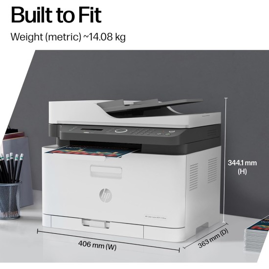 HP LaserJet 179fnw Colour Wireless Multifunction Printer with Fax, Self‑Healing Wi‑Fi, Mobile Printing via HP Smart App, Compact Small MFP – World’s Smallest in‑Class, Fast Speeds up to 19 ppm Black | 4ZB97A
