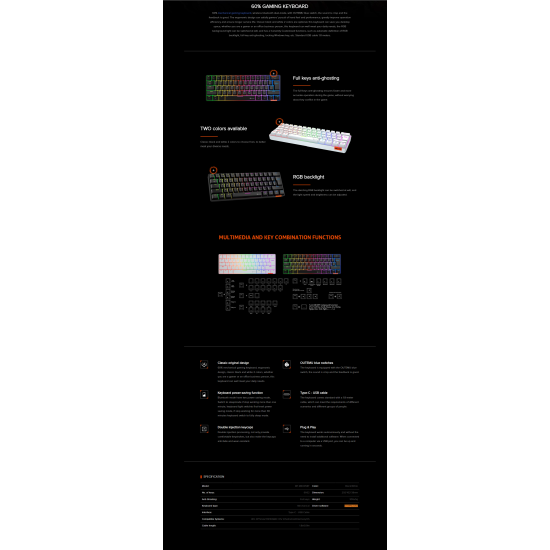 Meetion MK005 Hestia RGB 60% Mechanical Gaming Keyboard -White